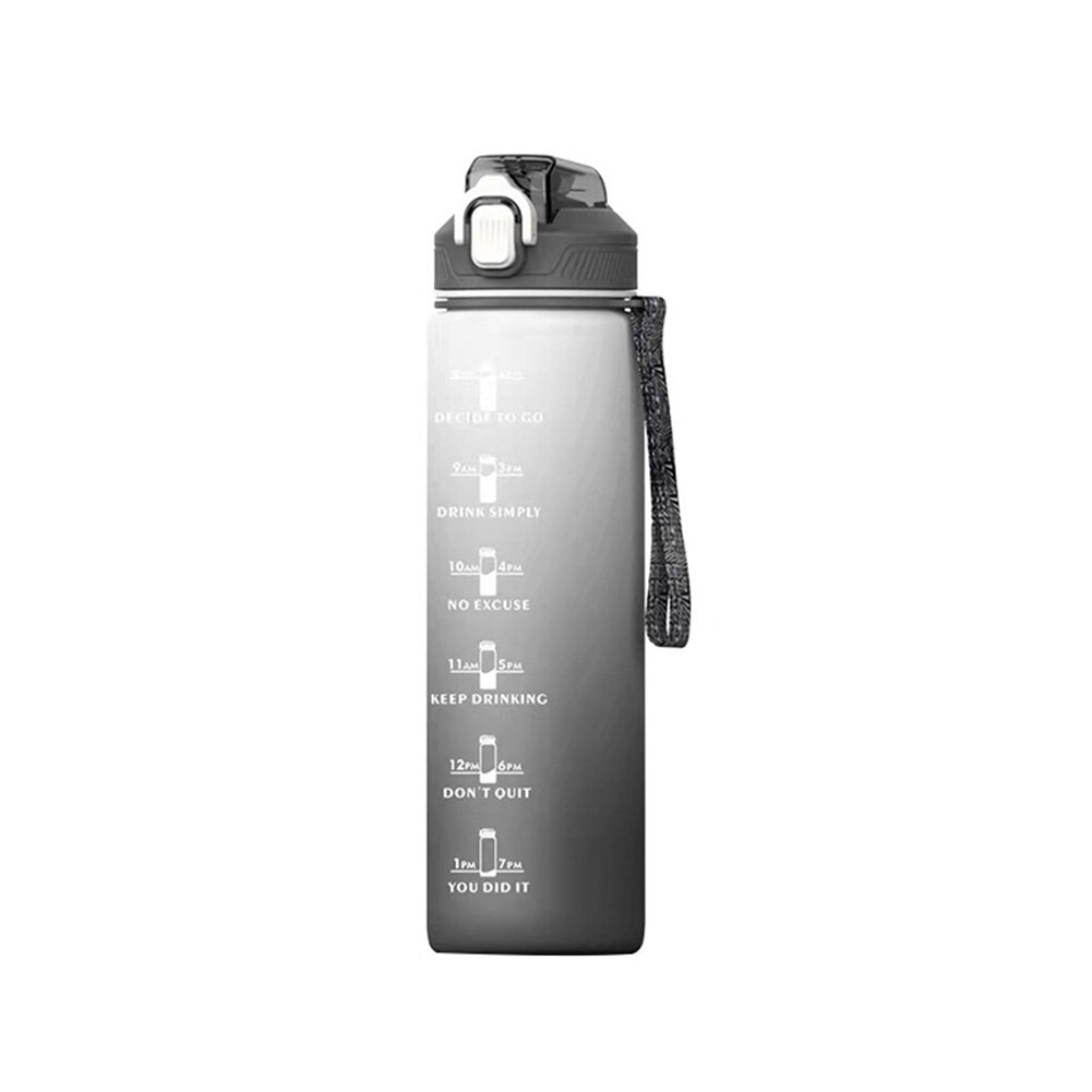 1000Ml Sport Water Fles Met Tijd Marker Voor Outdoor Gym Fitness Reizen Draagbare Lekvrij Drinkware Plastic Drinkbekers: Grey