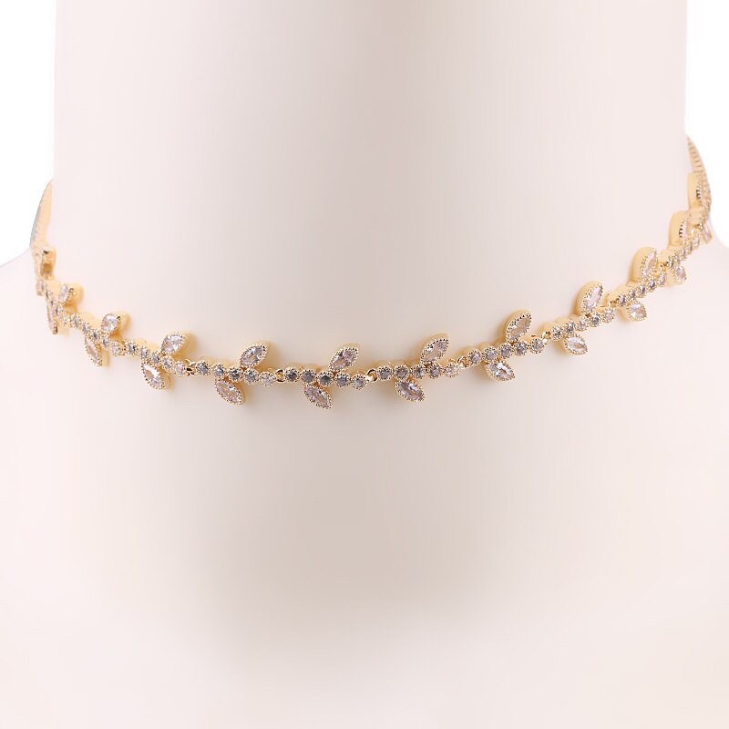 MIEG Marquesa Leaf Zirconia cúbica CZ, Gargantilla DE TENIS brillante, collares para mujer, joyería: 14K GOLD 003