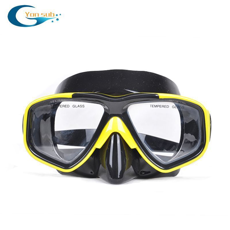 Genuine Diving Equipment Set Scuba HD Mask Tempered Glass Goggles Snorkel Antifog lens Diver Dive Breathing Tube: Yellow