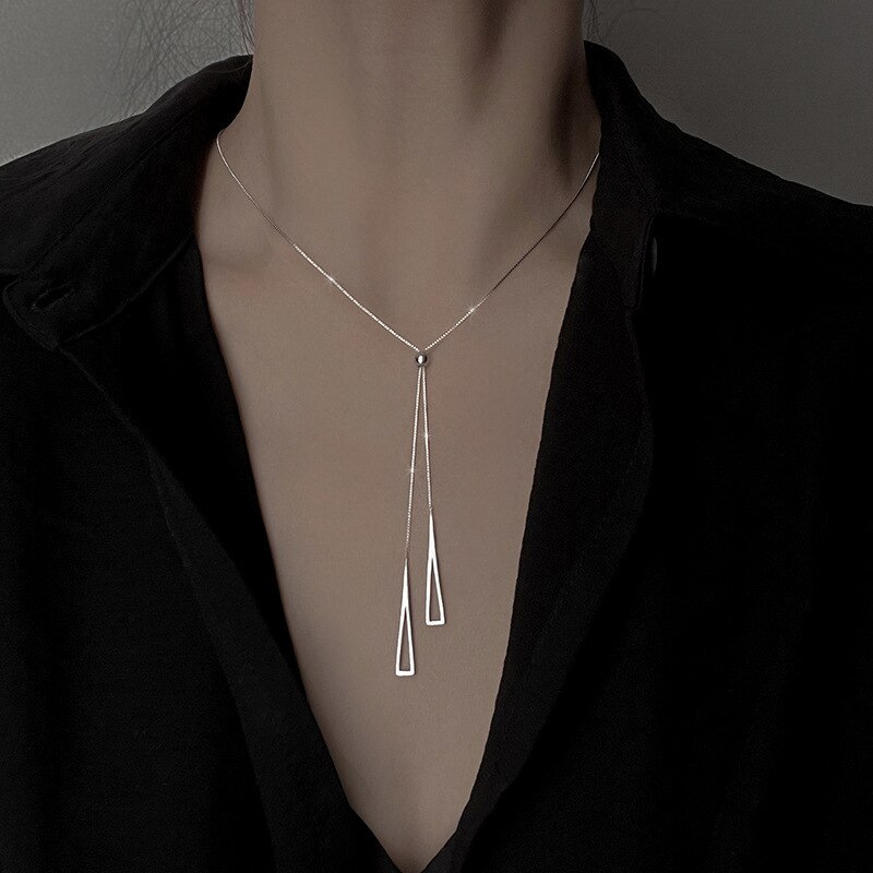 Foxanry 925 Stempel Sleutelbeen Keten Ketting Ins Trend Elegante Geometrische Kwastje Party Sieraden Creatieve Accessoires