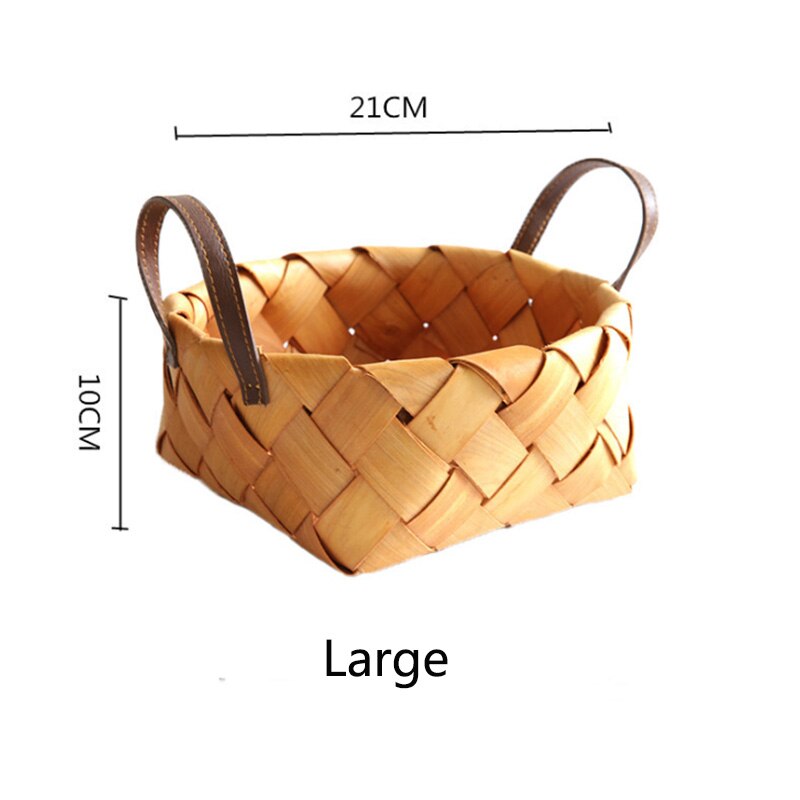 Handmade Wood Chip Kitchen Storage Basket Japanese Round Bread Fruit Vegetable Egg Storage Basket Portable Woven Basket