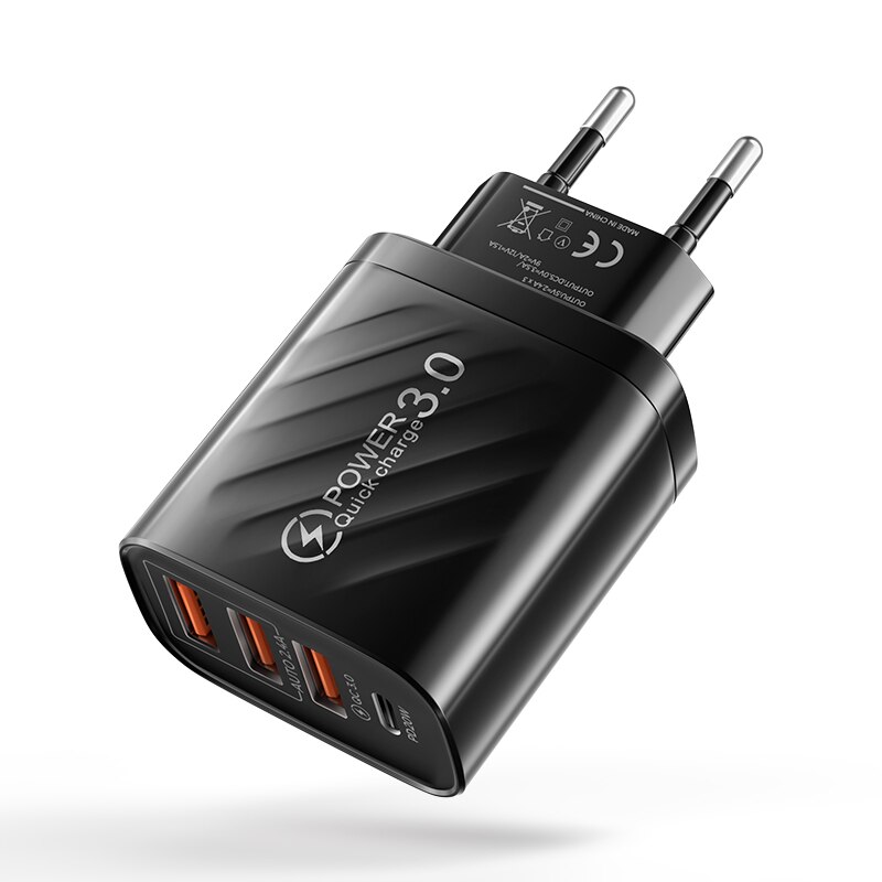 Ładowarka USB 48W szybka ładowarka 4.0 3.0 PD 30W ścienna ładowarka do telefonu iPhone 13 12 11 Xiaomi szybka ładowarka USB typu C: Black EU