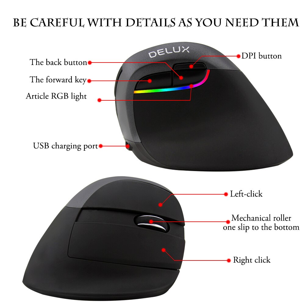 Deluxe  m618 mini dual-mode vertikalmaus , 6d x 2400 dpi, wiederaufladbare maus , 2.4g+ bluetooth-fähige 4.0 kabellose mäuse für laptop, pc und büro