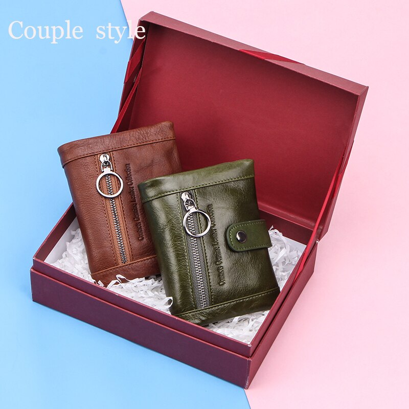 Genuine Leather Women Wallets Short Coin Purse Red Wallet Leather Rfid Card Holder Purse Zipper Female Coin Wallet Men