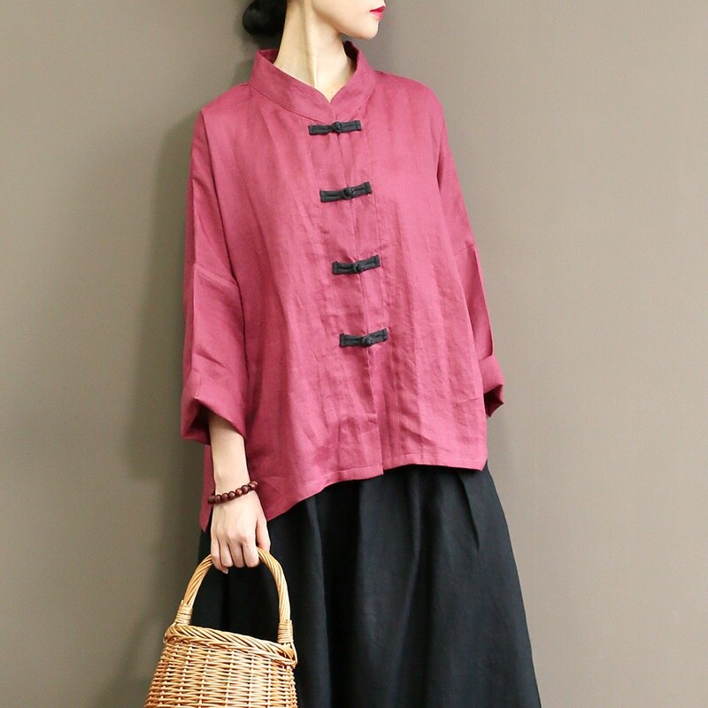 Chinese Style Clothing Women Linen Traditional Top Stand Collar Hanfu Streetwear Tang Suit Vintage Long Sleeve Jackets 12534