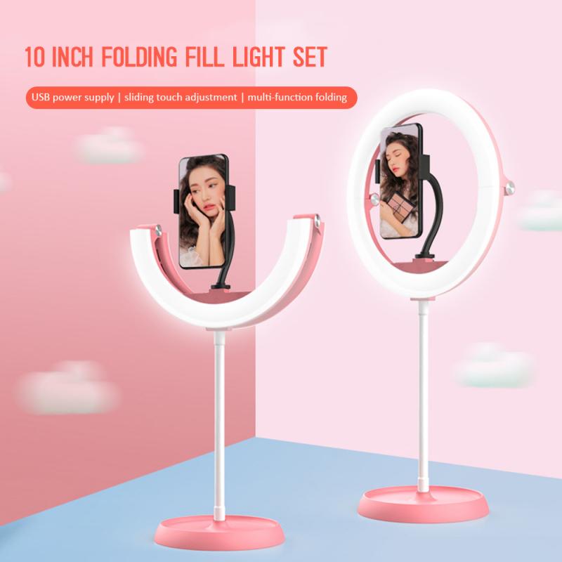 10 "Led Selfie Vouw Ring Licht 26 Cm Telescopische Vouwen Dimbare Desktop Ring Vullen Lamp Voor Live Make-Up/fotografie