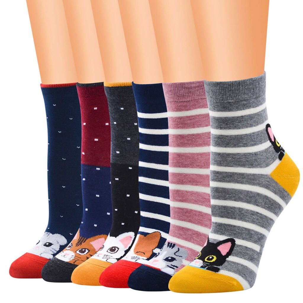 Socks Women Girls Casual Stripe Cat Printing Cotton Women Socks Harajuku Skarpetki Calcetines Mujer Носки Женские