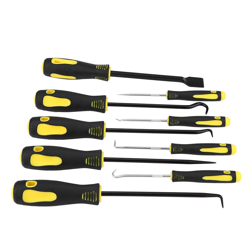 Overzeese 9 Stuks Schraper Pick Haak Kit Pakking Schrapen Slang Removal Tool Set Aluminium Geel + Zwart Pakking Schraper set