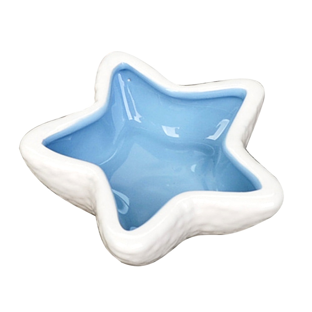 Cuenco de cerámica para comida de mascotas, recipiente de almacenamiento para beber, erizo, hámster, estrella de mar: Light Blue