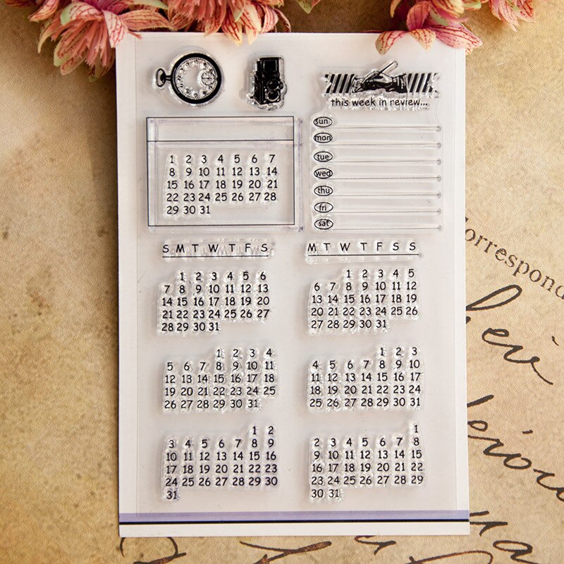 Tampon en Silicone transparent pour calendrier, calendrier, mois, semaine, Plan, tampon en caoutchouc pour scrapbooking, papeterie, tampon standard artisanal, DIY bricolage