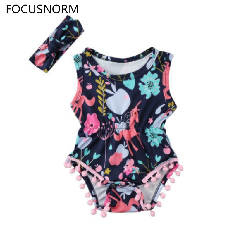 Toddler Baby Boys Girls Bodysuit Summer Floral Sleeveless Bodysuit + Headband 2pcs Jumpsuit Outfits Clothes Size 0-24Months: 12M
