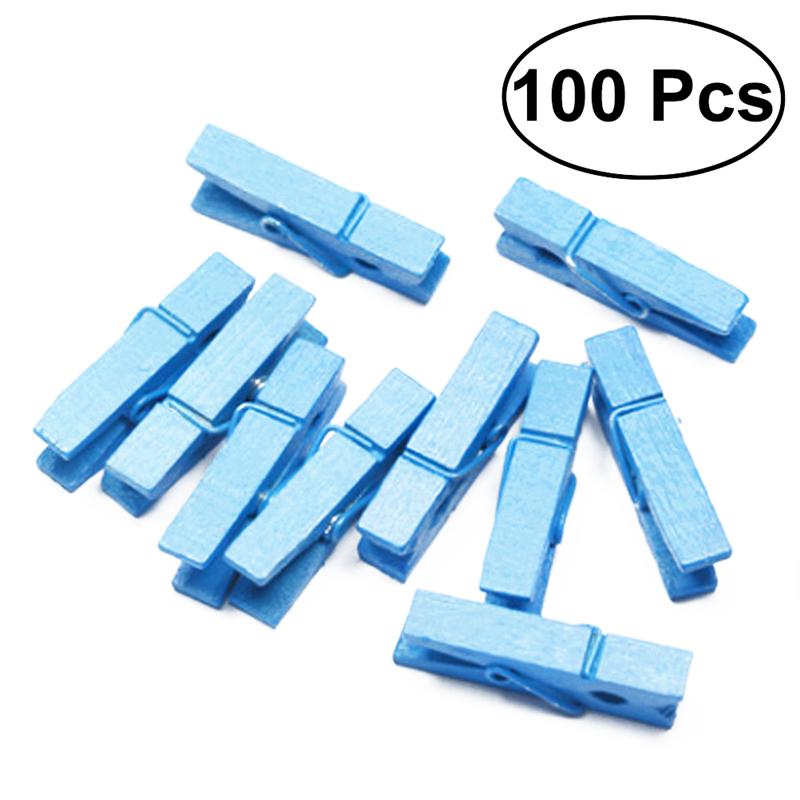 100 Pcs Mini Natuurlijke Houten Paperclips Utility Veelzijdig Wasknijper Foto Foto Kabel Foto 'S Organizer Clips Voor Foto 'S: Light Blue