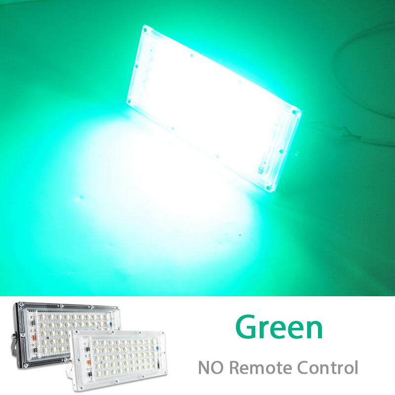 Led spotlight udendørs rgb flood light 50w ac220v vandtæt  ip66 reflektor væg projektor lampe med farve fjernbetjening: Grøn