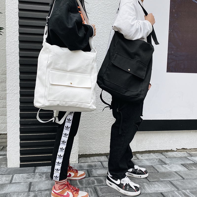 Harajuku Vrouwen Mannen Rugzak Reizen Rugzak Canvas Backbags Zwart Wit Schoudertas Schooltassen Voor Tienermeisjes Jongen Mochilas