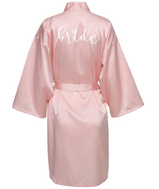 Wedding Party Team Bride Robe With Black Letters Kimono Satin Pajamas Bridesmaid Bathrobe SP063: S / Brown