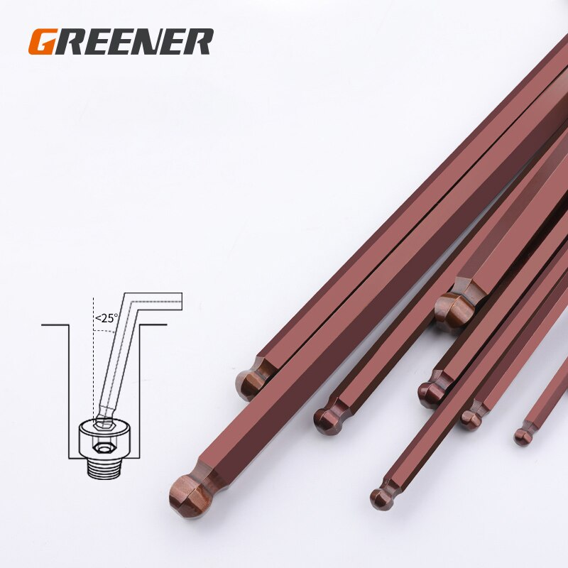 GREENER 2pcs L shaped hex key allen wrench 1.5mm 2mm 2.5mm 3mm 4mm 5mm 6mm 8mm 10mm 12mm 14mm Ball Head Single wrench Hand tools