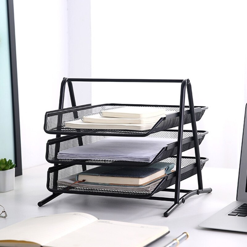 Metal Mesh 2 Tier Document Letter Tray Desk Organizer File Organizer Office Y5GE