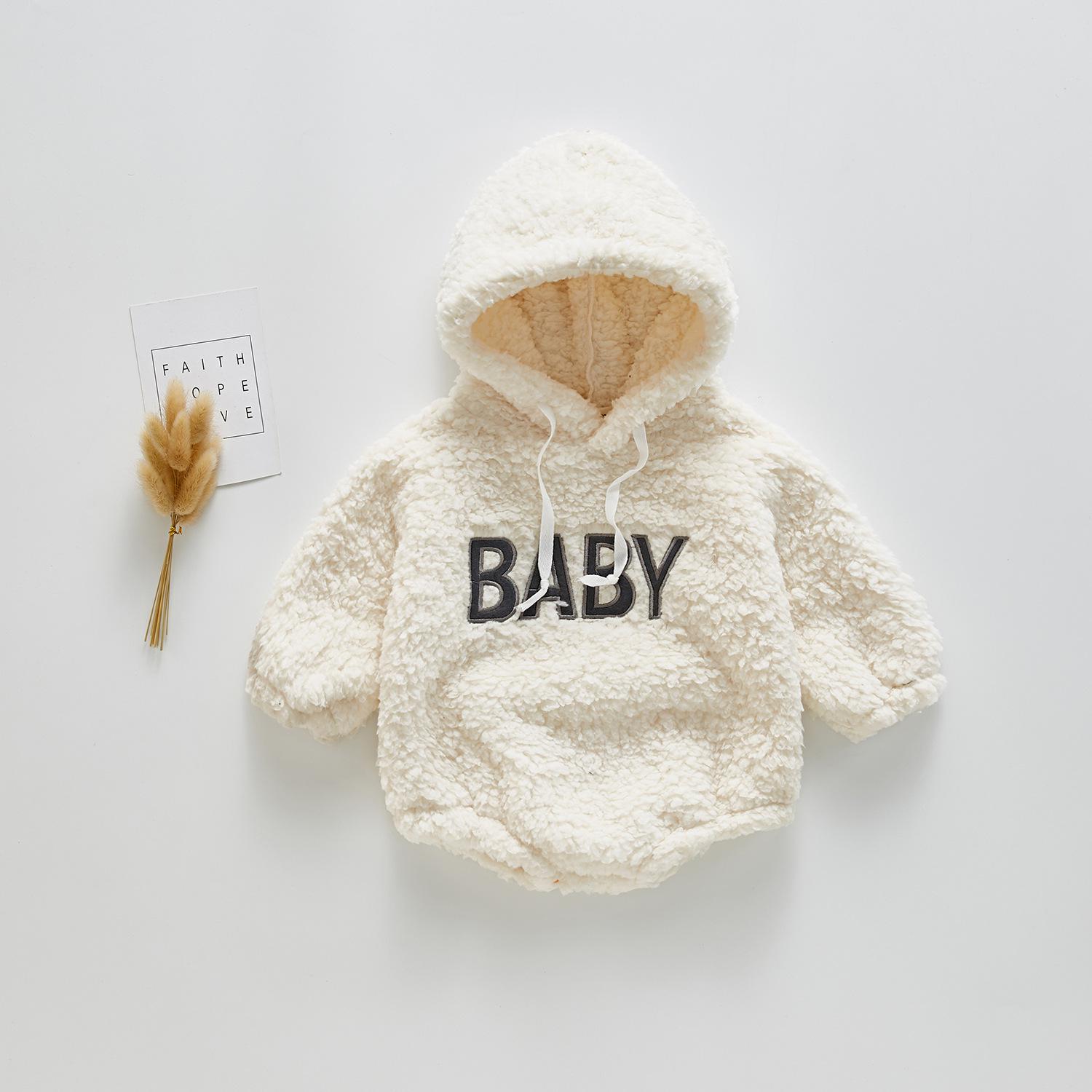 Ropa de bebé Body de felpa ártica de invierno para bebés, niños y niñas, ropa cálida de una pieza para niñas pequeñas: B94H11white / 12 meses