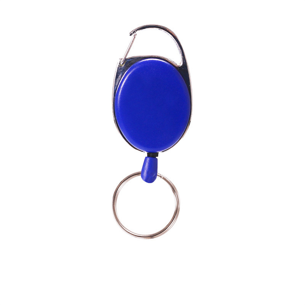 LLavero retráctil negro, llavero con insignia de identificación antipérdida con cuerda de alambre de acero elástica, accesorios para mochila, herramienta para exteriores: Azul
