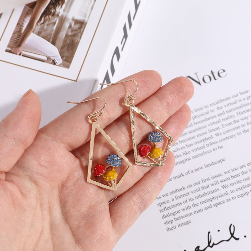 Leuke Kleurrijke Paddestoel Dangle Oorbellen Creatieve Ruit Vierkante Dangle Oorbellen Voor Vrouwen Meisjes Tiener Sieraden