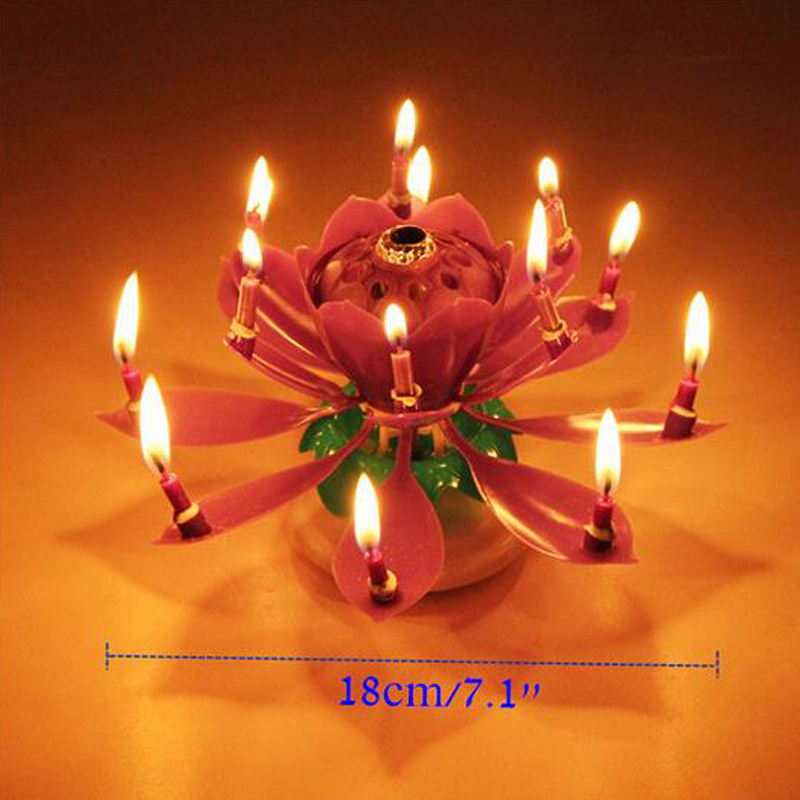 Beautiful Musical Lotus Flower Rotating Happy Birthday Party Candle Lights Kid Cake Decor Houshold Festival Party Candle