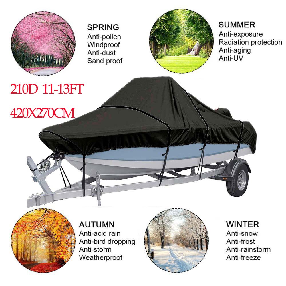 Barco – housse de bateau pour Yacht 10-22ft 210D 420D, couverture de neige d&#39;hiver, pare-soleil étanche, remorque robuste, couverture Marine: 210D 11-13FT