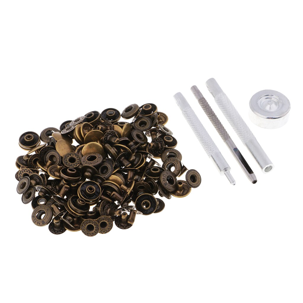 Heavy Duty Snap Fastener Press Stud Kit Buttons with Leather Hole Punch Tool