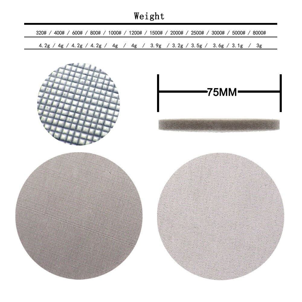 3 Zoll 75 mm Schwamm-Schleifscheibe, Schleifpapier, Hakenschlaufe, nass und trocken, sortiert, Körnung 320–8000, zum Polieren und Schleifen von Autotelefonen, Schmuck