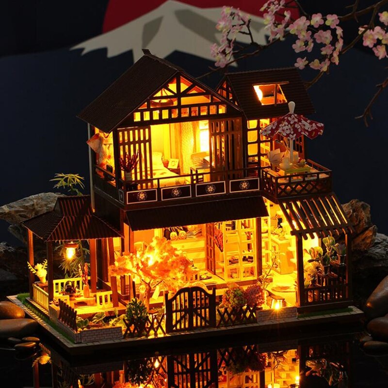 Chinese Style Diy Doll House Kit Handmade Miniature Furniture LED Lights Home Wedding Birthday Christmas