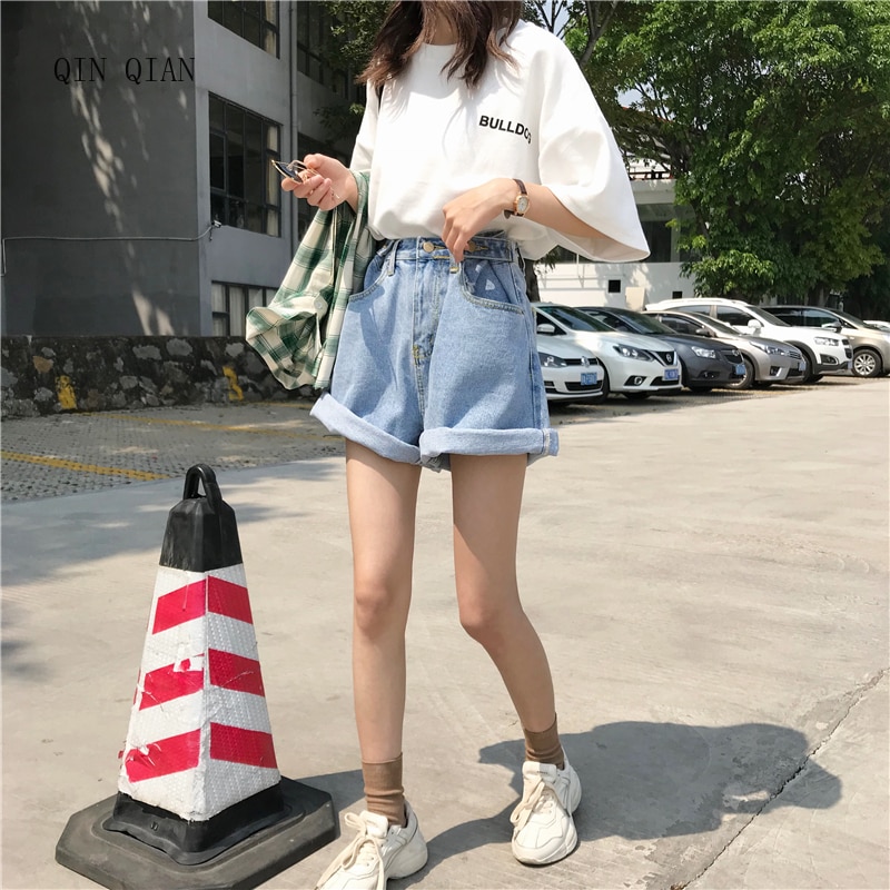 Women's Buttom Korean Punk Harajuku Ulzzang Loose Ins Denim Shorts Female Cute Vintage Kawaii Trousers For Women