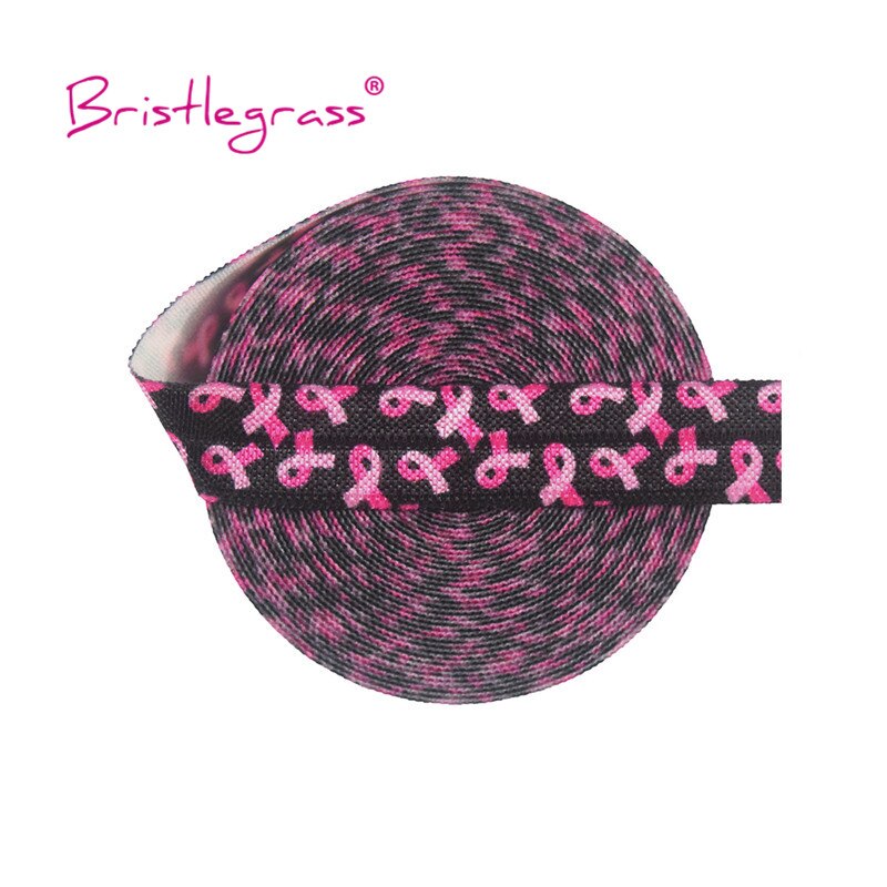 Bristlegrass 5 yard 5/8 " 15mm roze borstkanker bewustzijn print vouw over elastische foe spandex satijnen band tutu jurk naaien afwerking