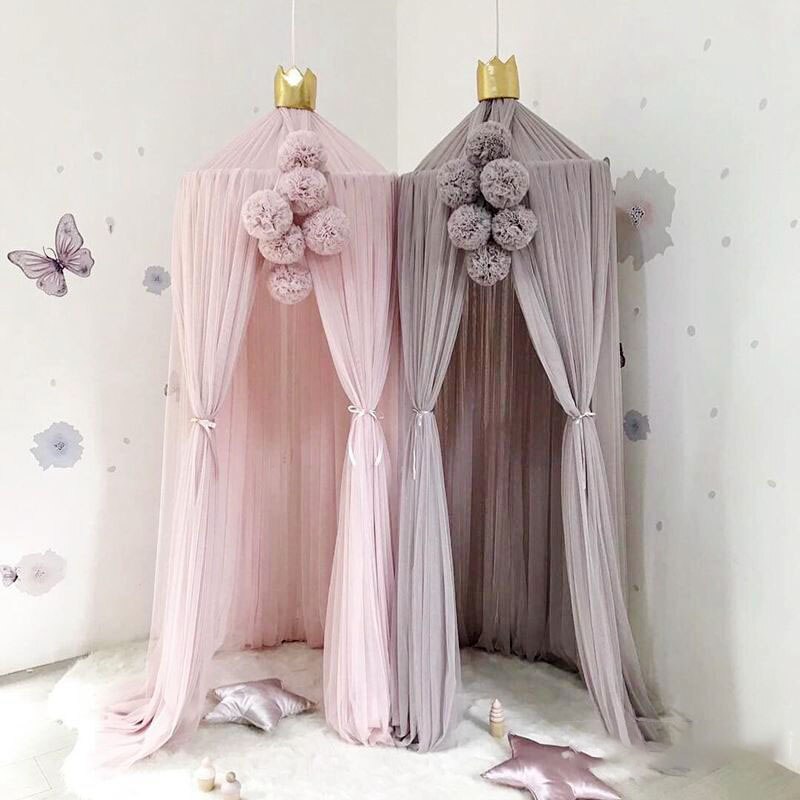 Crown Kids Play Tent Hanging Lace Bedding Round Dome Bed Canopy Bedcover Net Curtain Home Bed Castle Folding Tents for Kids INS