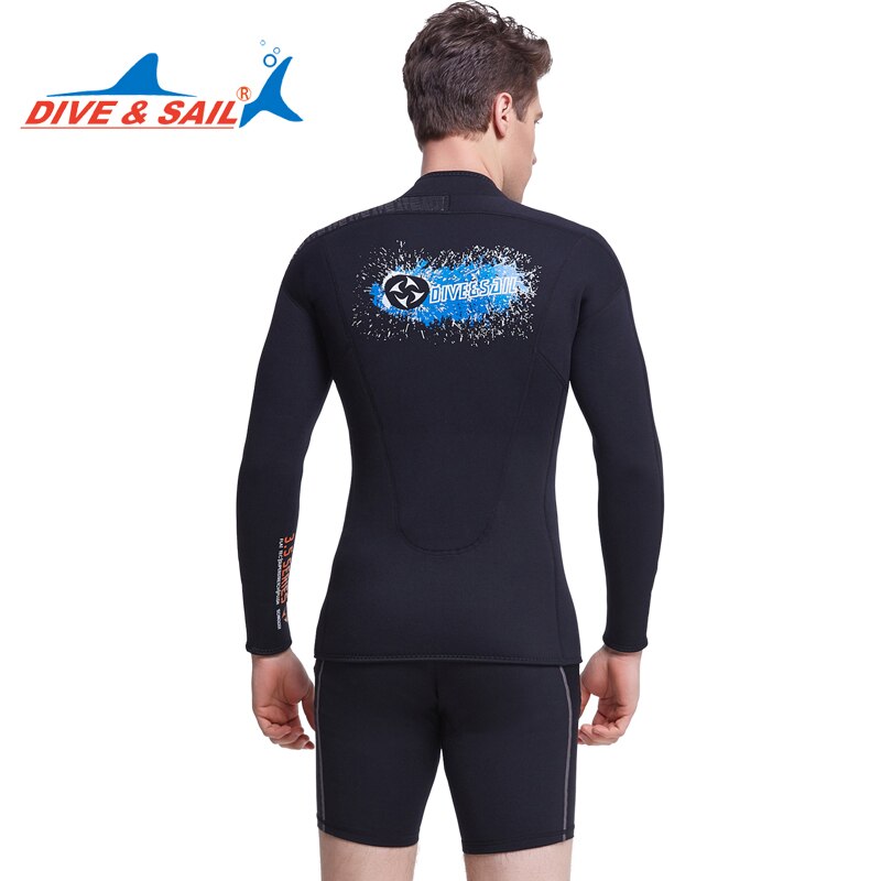 Dive&Sail 3MM wetsuit jackets top men long sleeve neoprene front zipper surf Dive Jacket Wet Suit Winter Swim Warm size s- xxxL