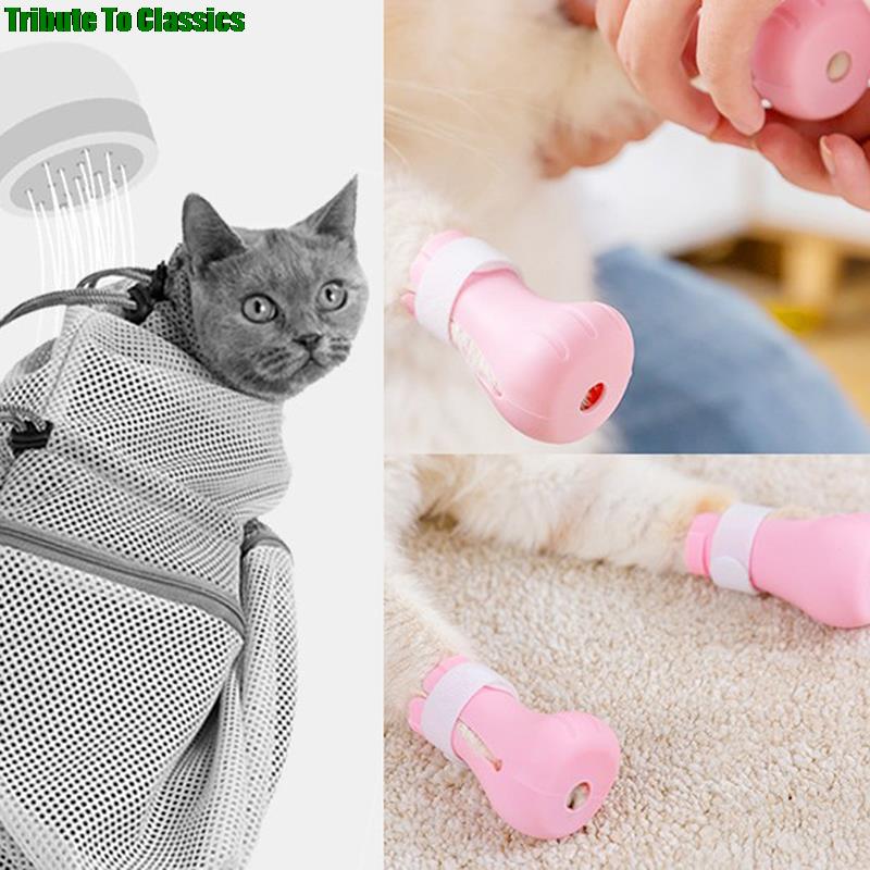 Adjustable Anti-biting Bath Washing Cat Claw Cover Cut Nails Foot Cover Pet Paw Protector for Anti-Scratch Cat Shoes Boots