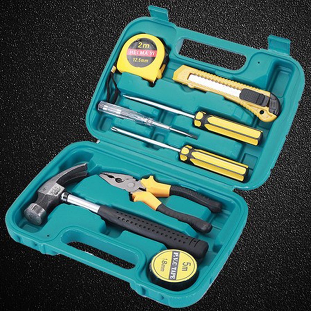 Kleine 9 Stuk Set Van Nood Gereedschappen Veiligheid Hamer Hardware Tool Set Auto Thuis Box Toolbox Reparatie Eenvoudige Combinatie