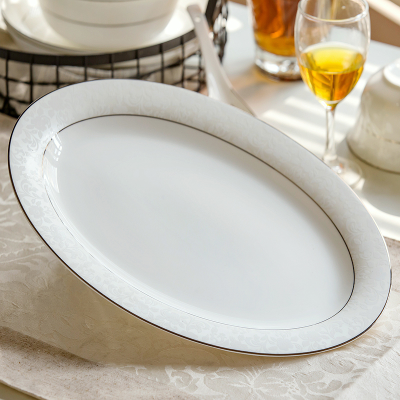 12 inch, white bone china fish plate, pottery dessert dish for serving, dishes for sushi, dinnerware porcelain dinnerware