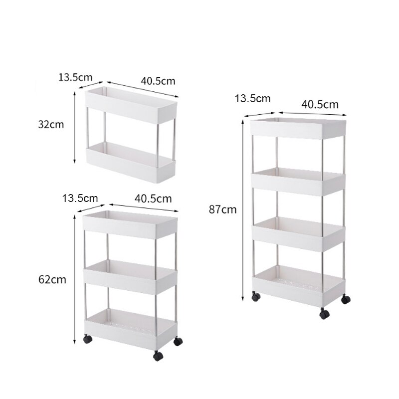 2/3/4 Tier Slim Storage Cart Mobile Shelving Unit Organizer Slide Out Storage Rolling Utility Cart Rack for Kitchen Bathroom