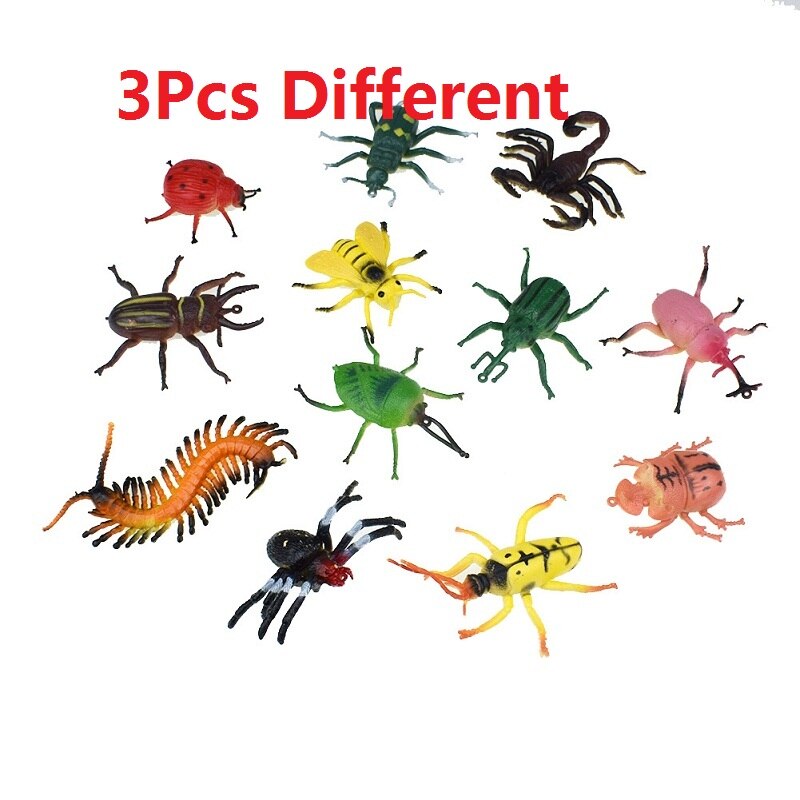 12 Pcs Simulation Insect Model Spider Scorpion Centipede Bug Beetle Cricket Animal Toy Action Figure Hand Puppets Children: 3Pcs Different