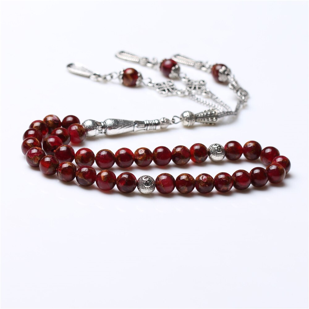 Di Vendita caldo Squisito E Raffinato 8 MILLIMETRI Rosso Naturale Oro Pietra 33 Islamico di Preghiera perline Tasbih