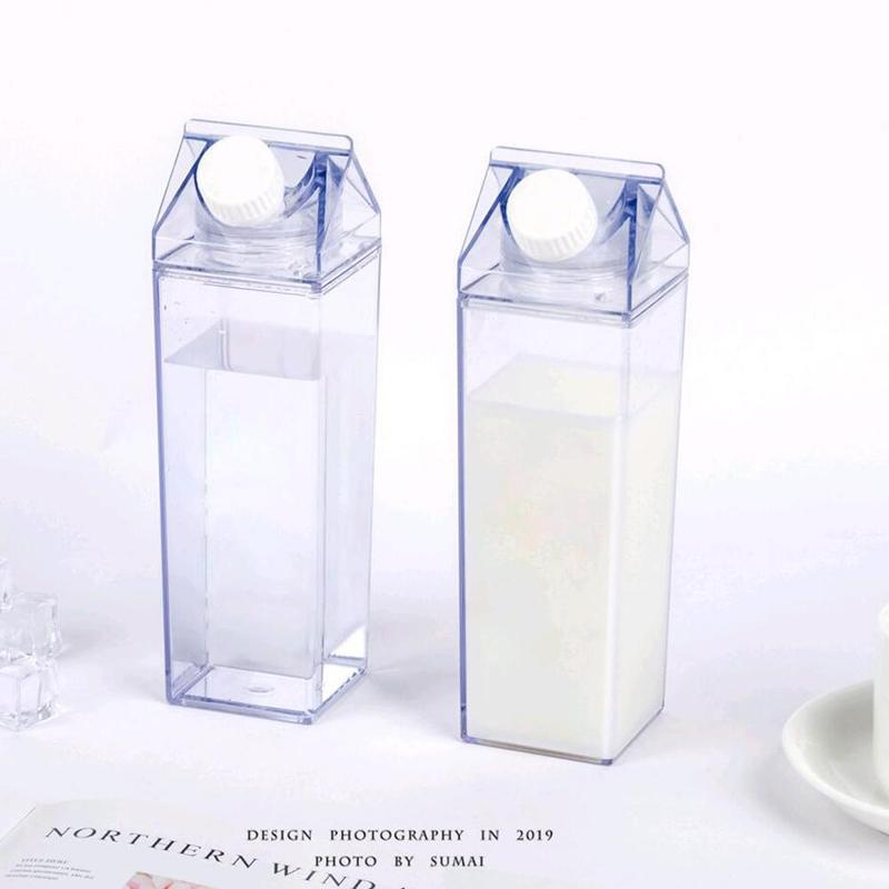 Botella de agua transparente de 500ml, botella cuadrada para zumo de leche, deportes al aire libre, escalada, Camping, viaje