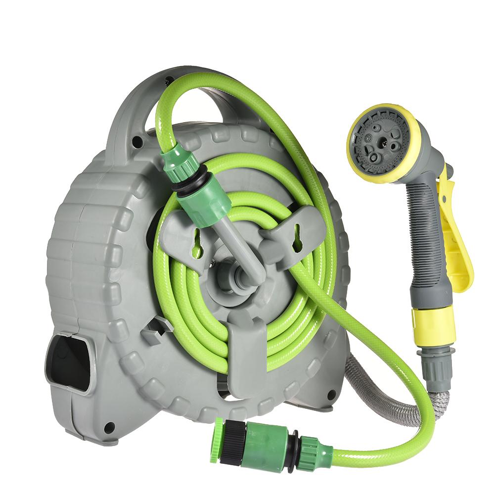 Retractable Auto Garden Hose Reel With 50ft Water Hose 8-sprayer Portable Hose Reel Set For Watering Flowers, Car Washing Tool