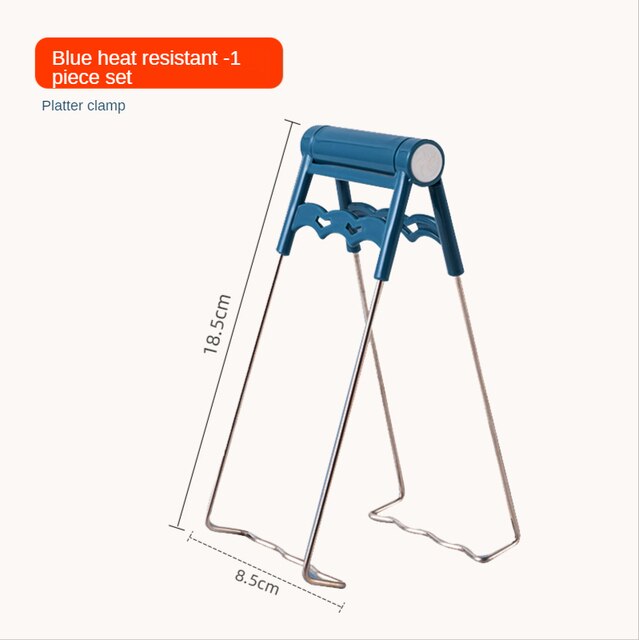 Kitchen Pot Plate Clips Anti Scalding Bowl Gripper Holder Stainless Steel Steamed Dishes Clamp Silicon Oven Gloves Table Pad: 1 Blue Plate Clip