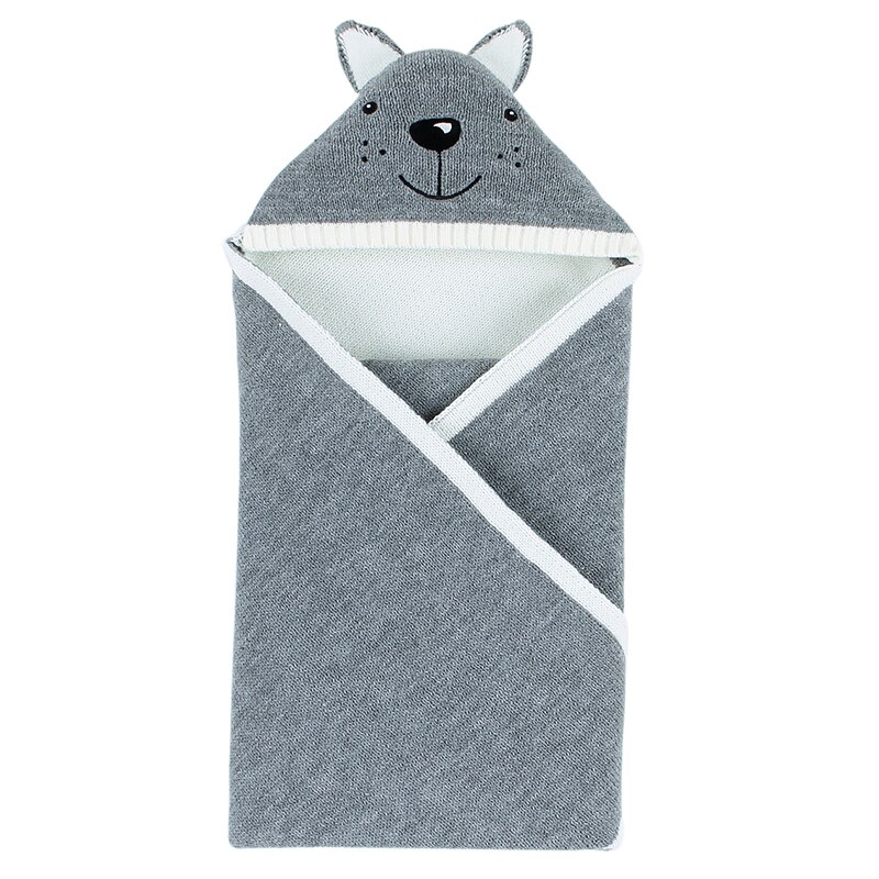 Sobres de punto de oso de dibujos animados para recién nacidos, sacos de dormir de otoño gris abotonada bebé infantil, saco de dormir, manta de primavera
