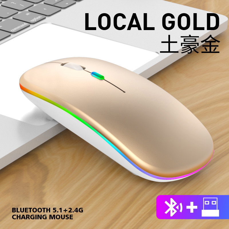 Mouse Wirelesss Bluetooth 2 In 1 Wireless Dual Mode Optical Mouse 2.4G Mouse Ergonomic Portable Rechargeable Mice For laptop: Local Gold