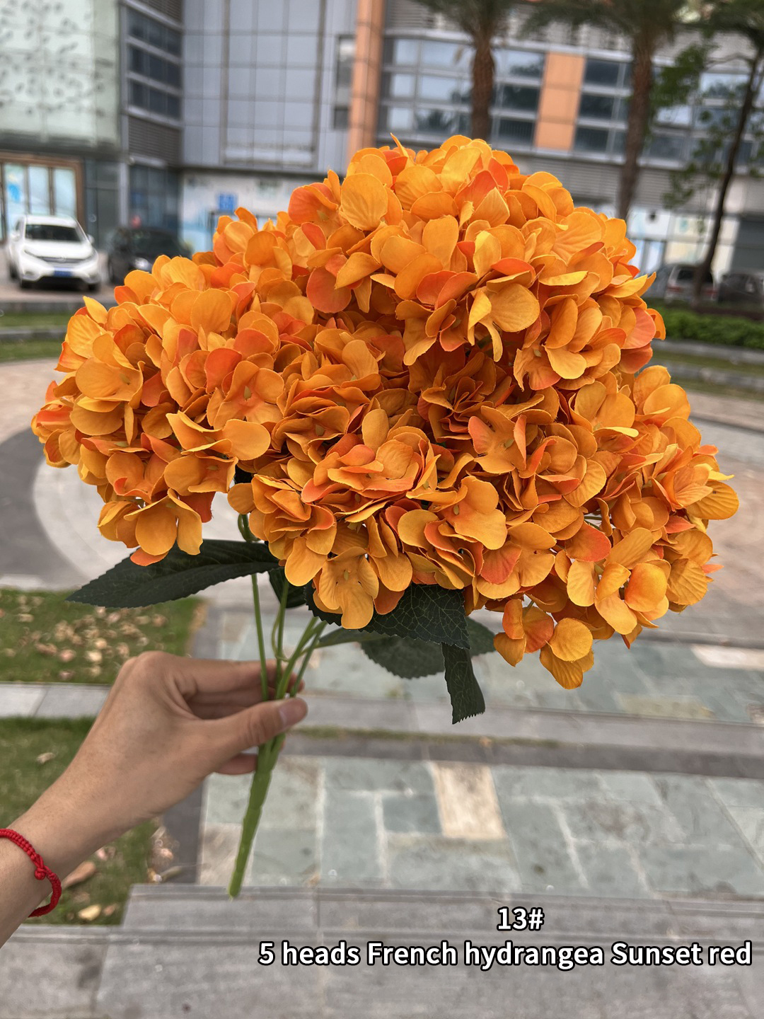 Kunstzijde Hortensia Bloemboeket, DIY Home Decor, Bruidsboeket, Bruiloft Decoratie, Bloemstuk, Grote Si: Oranje