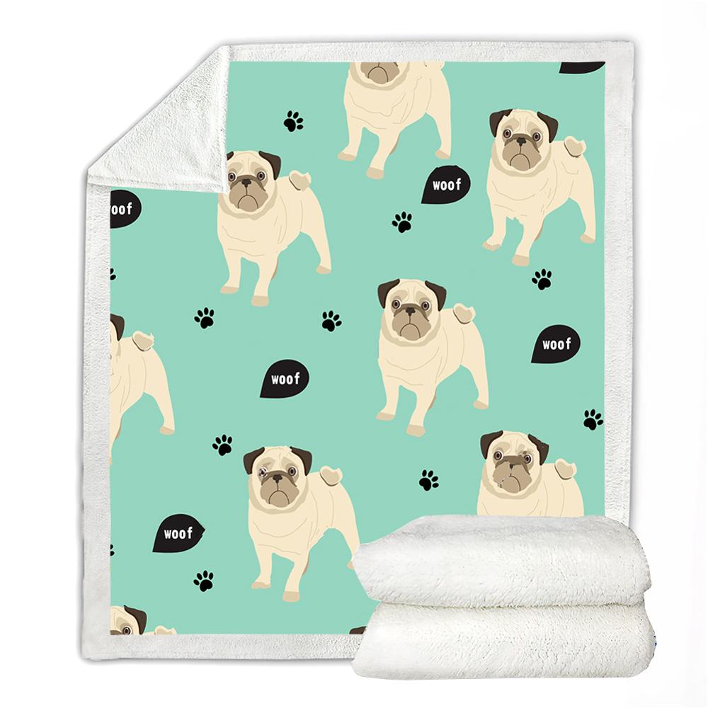 Pug Blanket Cartoon PetSherpa Fleece Blanket for Kids Cute Dog girls boys Lovely Thin Quilt on Bed Super Fluffy Blanket: 03 / 130cmx150cm
