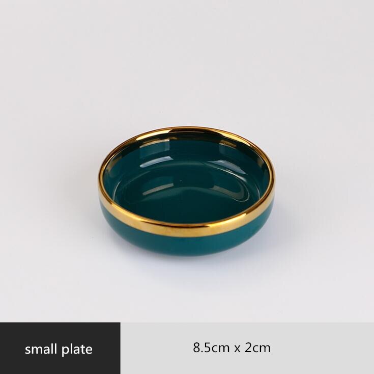 1pcs High Grade Green With Gold Lnlay Plates Steak Food Tray Nordic Ceramic Dinner Dish Salad Bowl Spoon Porcelain Dinnerware: small dish 1pcs
