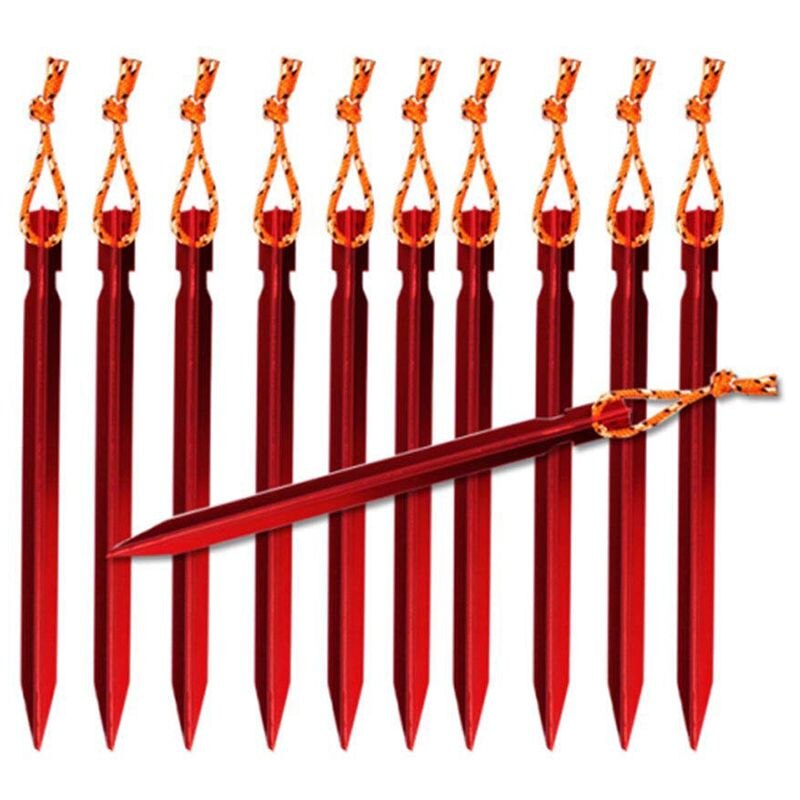 Zeltheringe, rhombische zeltheringe, 7 cm, ultraleichter aluminium-camping-wanderhering mit zugschnüren und tasche,  of 10,er- pack, rot
