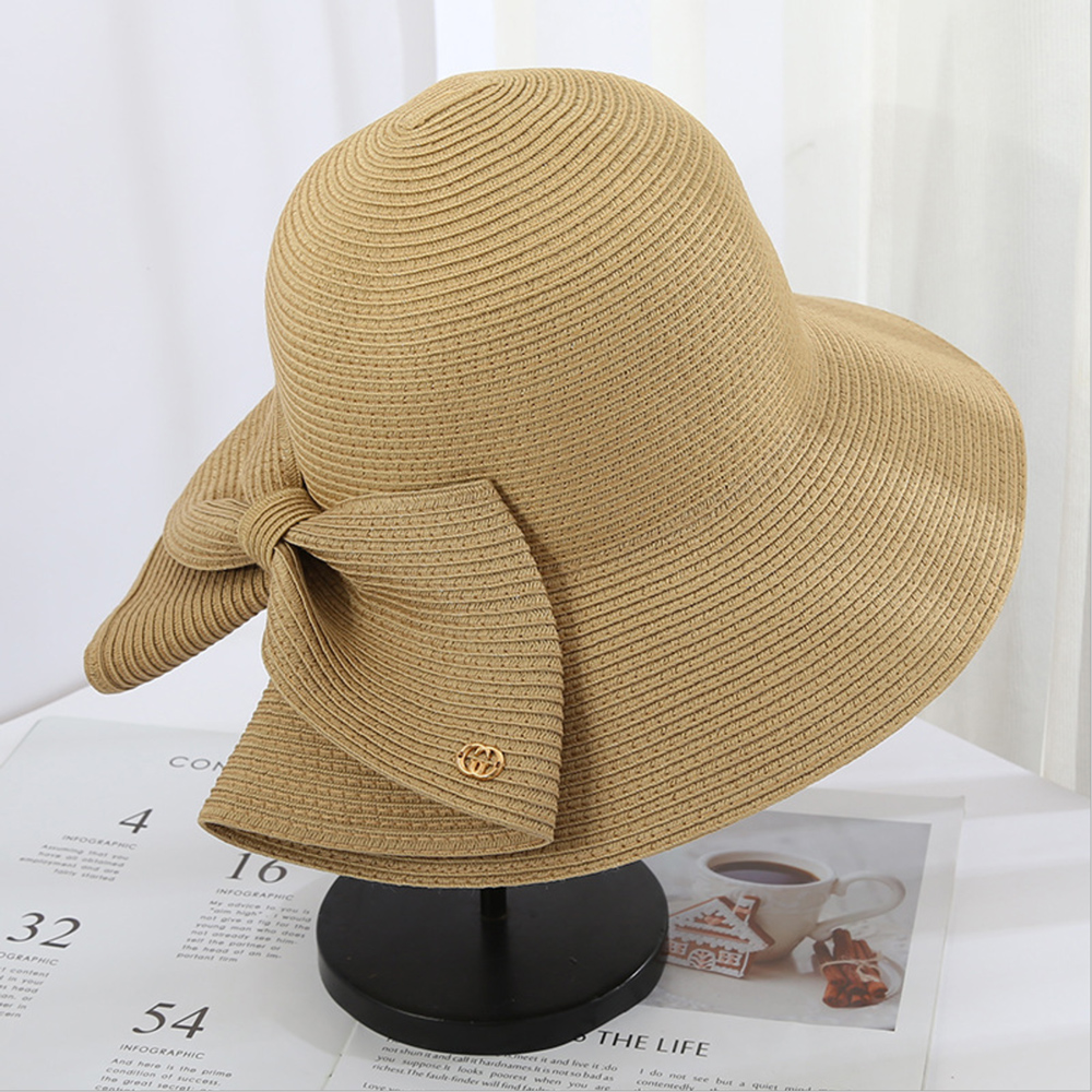 Bredskygget hat stor #39 panama dam stråhat uv beskyttelse sammenfoldelig solbeskyttelse hat udendørs sport hat: Khaki