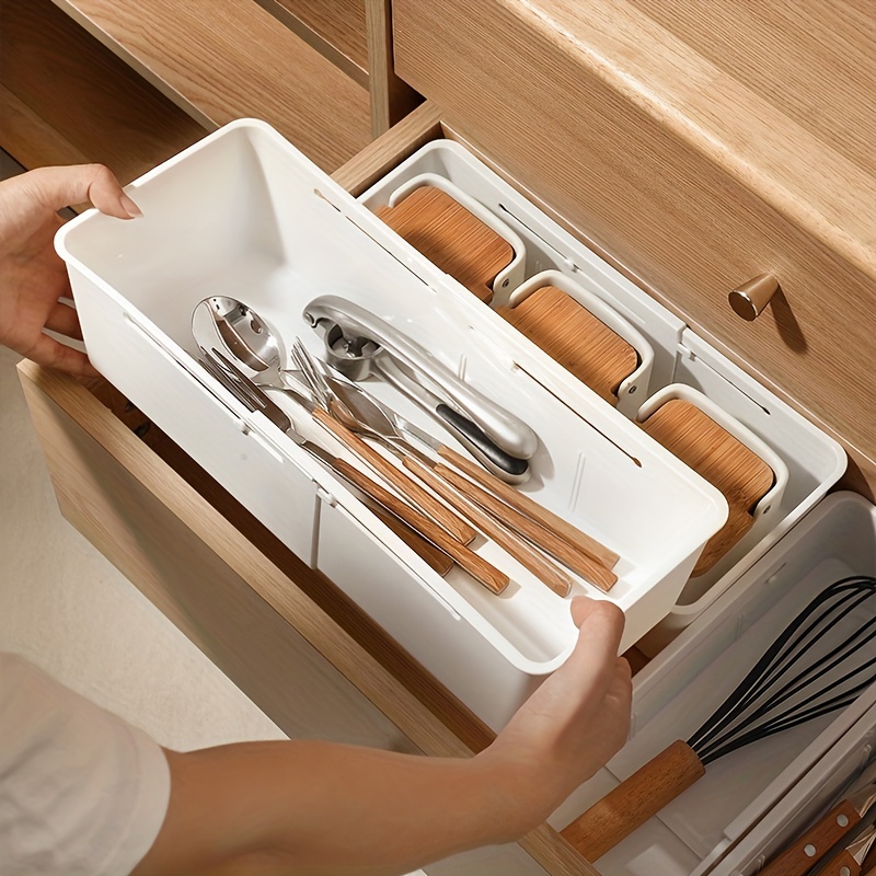 Caja de almacenamiento de compartimentos ajustable, cajón de almacenamiento retráctil funcional para el hogar con divisor de compartimentado